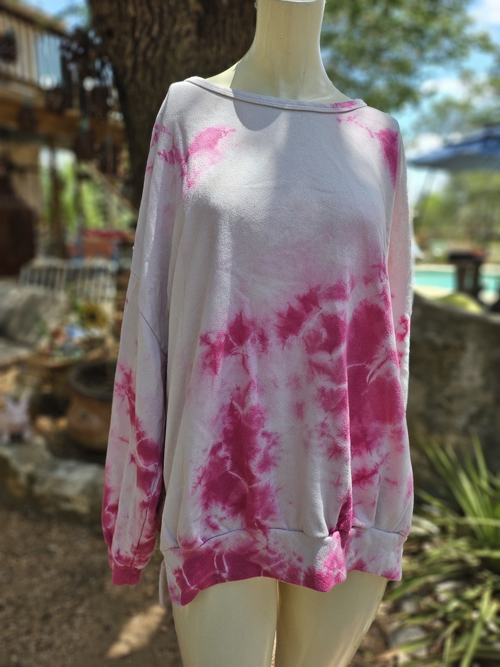 Women's Pink & White Tie-Dye Oversized Sweatshirt L